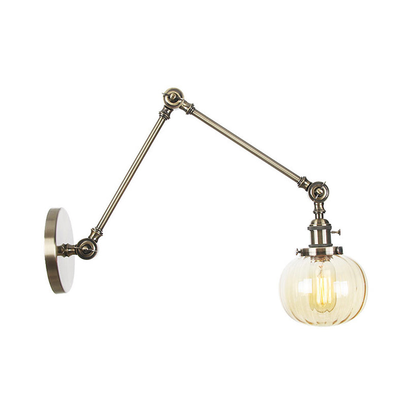 Siopsrl| Globe Clear/Amber Glass Wall Mounted Lighting Vintage 1 Light Indoor Sconces in Brass/Chrome/Black with Adjustable Arm, 8"+8"/8"+8"+8" L
