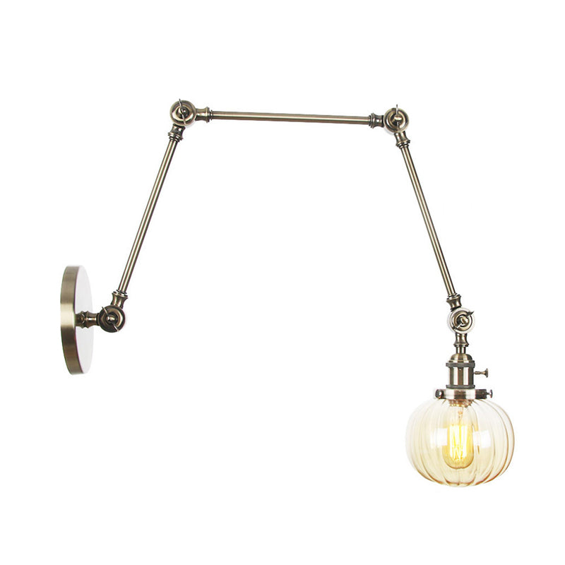 Siopsrl| Globe Clear/Amber Glass Wall Mounted Lighting Vintage 1 Light Indoor Sconces in Brass/Chrome/Black with Adjustable Arm, 8"+8"/8"+8"+8" L