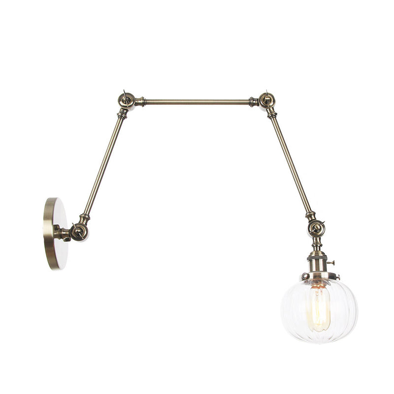 Siopsrl| Globe Clear/Amber Glass Wall Mounted Lighting Vintage 1 Light Indoor Sconces in Brass/Chrome/Black with Adjustable Arm, 8"+8"/8"+8"+8" L