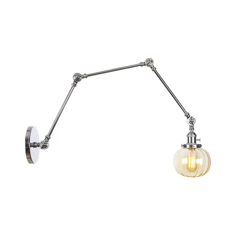Siopsrl| Globe Clear/Amber Glass Wall Mounted Lighting Vintage 1 Light Indoor Sconces in Brass/Chrome/Black with Adjustable Arm, 8"+8"/8"+8"+8" L