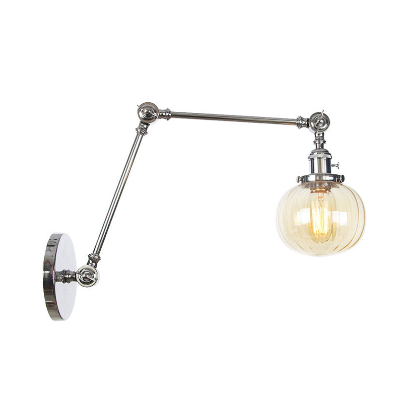 Siopsrl| Globe Clear/Amber Glass Wall Mounted Lighting Vintage 1 Light Indoor Sconces in Brass/Chrome/Black with Adjustable Arm, 8"+8"/8"+8"+8" L