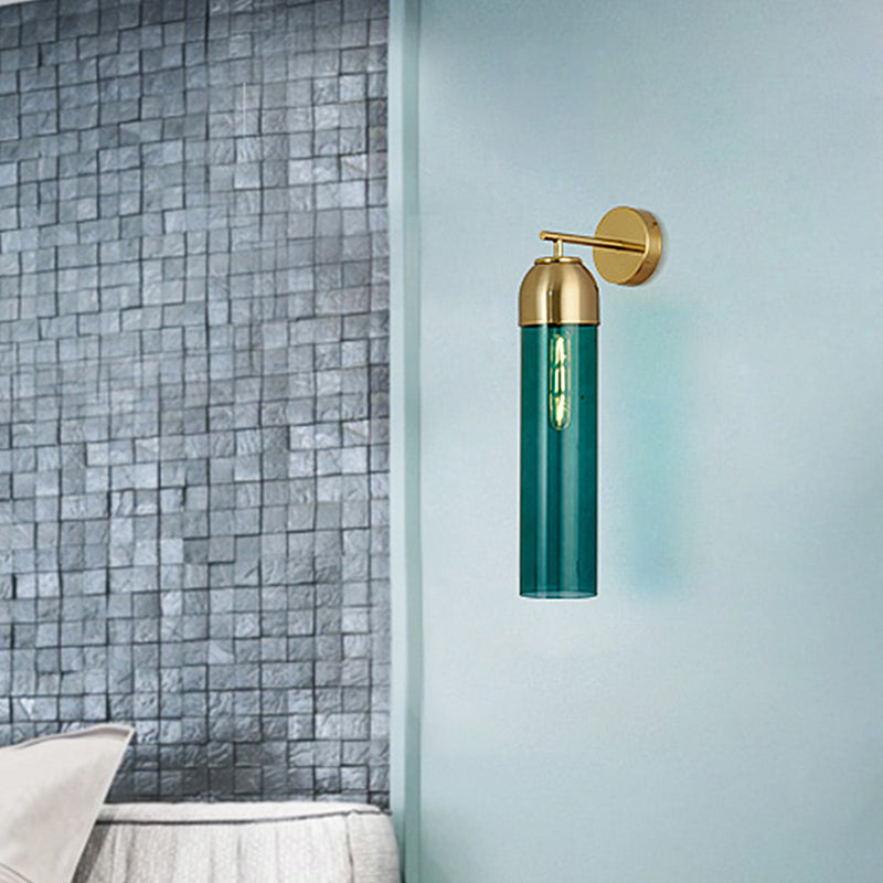 Siopsrl| Modernist Tubular Wall Light Cream/Green Glass 1 Head Living Room Wall Lighting with Metal Arm