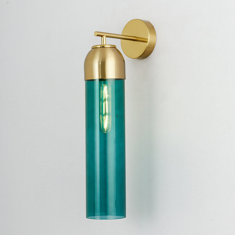 Siopsrl| Modernist Tubular Wall Light Cream/Green Glass 1 Head Living Room Wall Lighting with Metal Arm