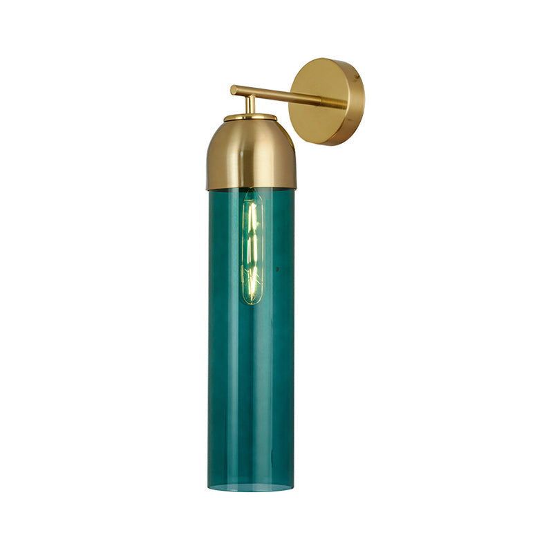 Siopsrl| Modernist Tubular Wall Light Cream/Green Glass 1 Head Living Room Wall Lighting with Metal Arm