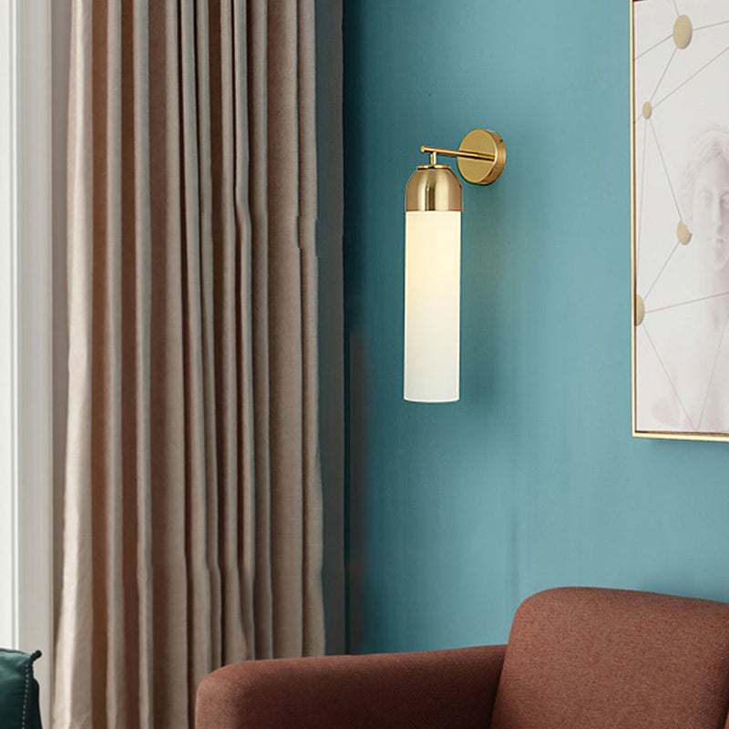Siopsrl| Modernist Tubular Wall Light Cream/Green Glass 1 Head Living Room Wall Lighting with Metal Arm