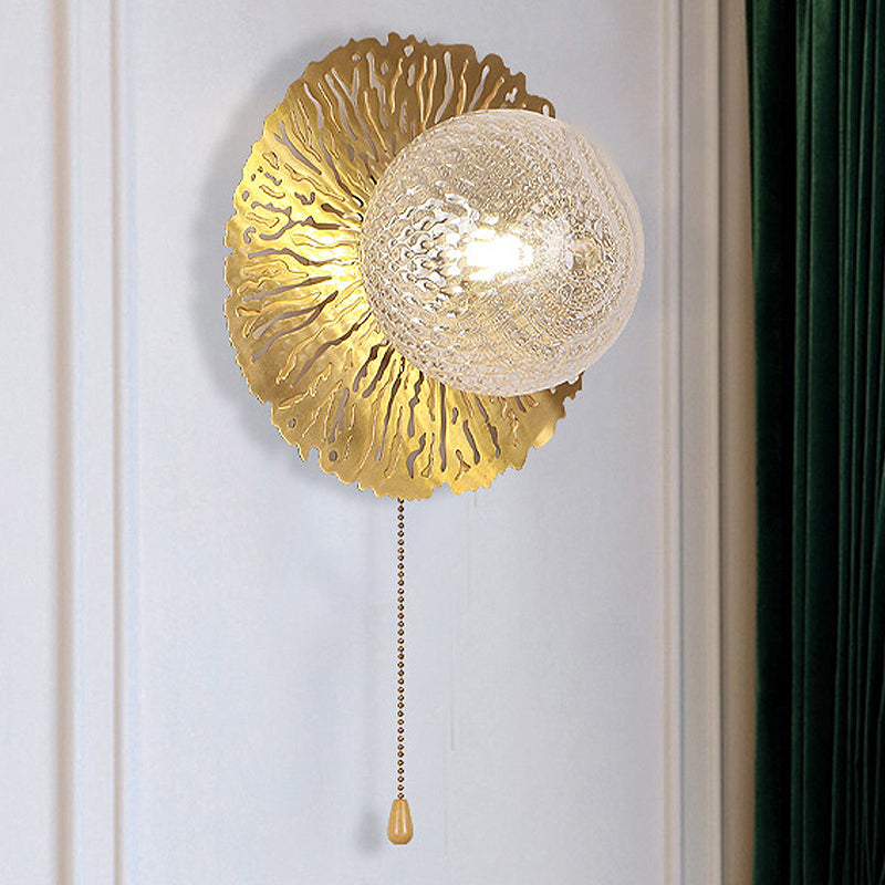 Siopsrl| Gold Sphere Metal Wall Lighting Modernistic 1 Bulb Dimple Glass LED Wall Mount Light Fixture