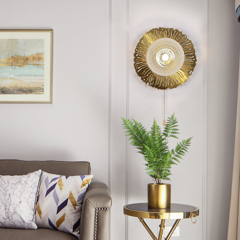 Siopsrl| Gold Sphere Metal Wall Lighting Modernistic 1 Bulb Dimple Glass LED Wall Mount Light Fixture