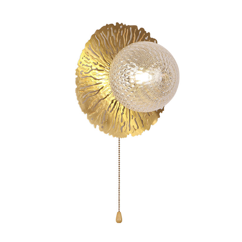 Siopsrl| Gold Sphere Metal Wall Lighting Modernistic 1 Bulb Dimple Glass LED Wall Mount Light Fixture