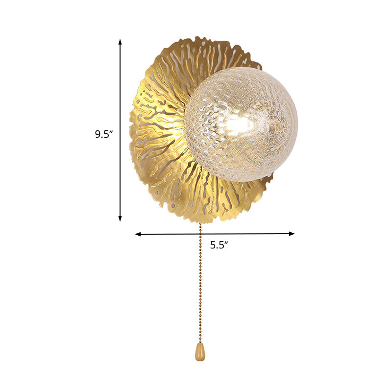 Siopsrl| Gold Sphere Metal Wall Lighting Modernistic 1 Bulb Dimple Glass LED Wall Mount Light Fixture