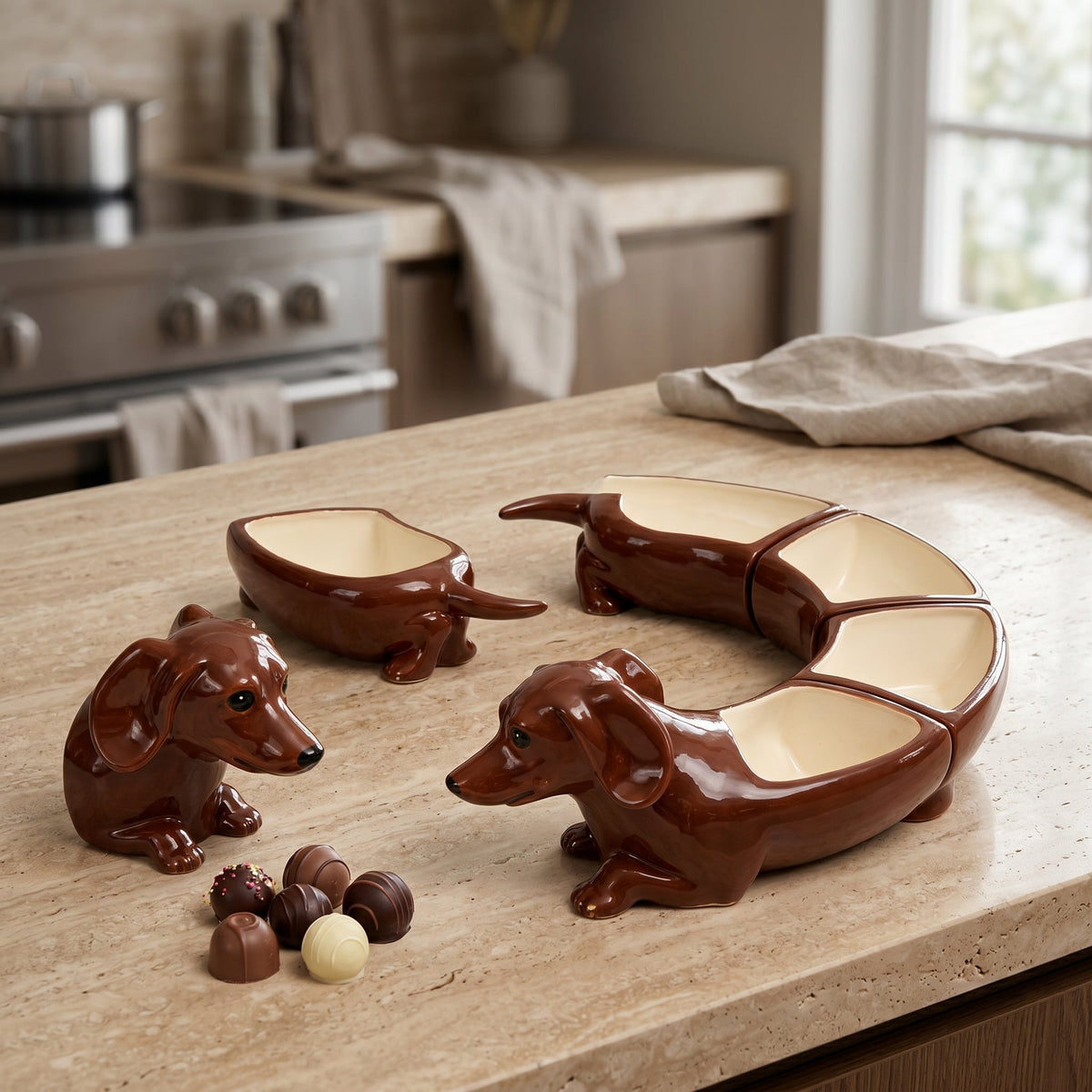 Good Boy Five-Piece Dachshund Ceramic Snack Serving Plate Set