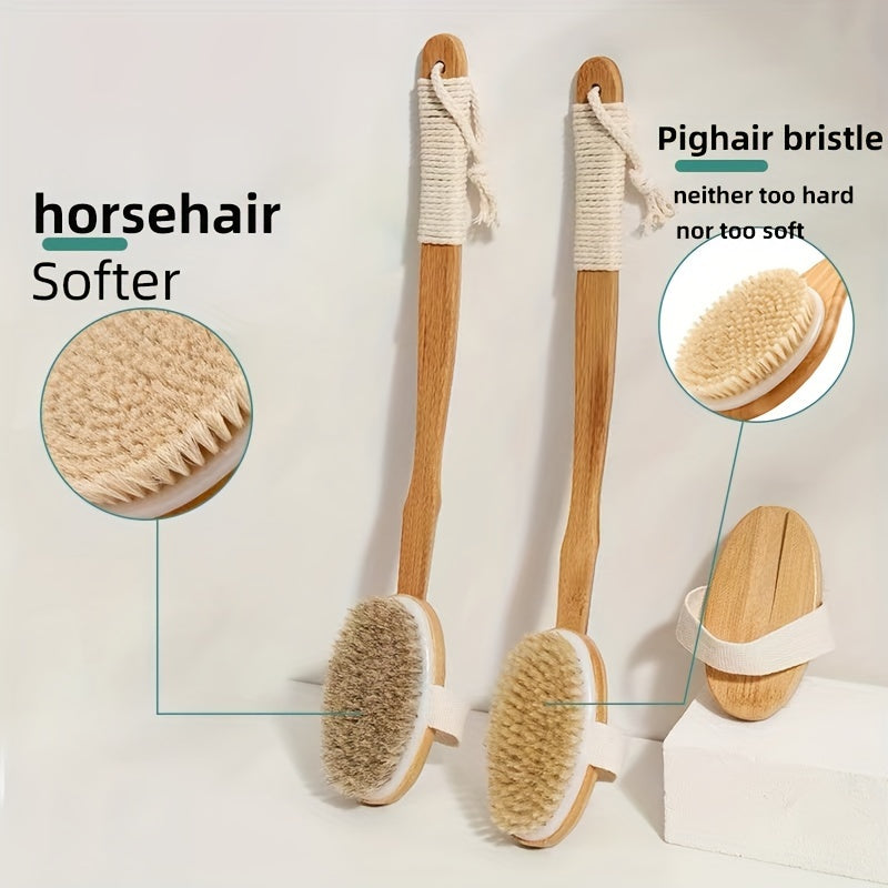 siopsrl | Back Boar Bristles Cleaning Sponge for the Shower - Long Wooden Handle Bath Sponge Brush, Soft Natural Bristles for Back Cleaning