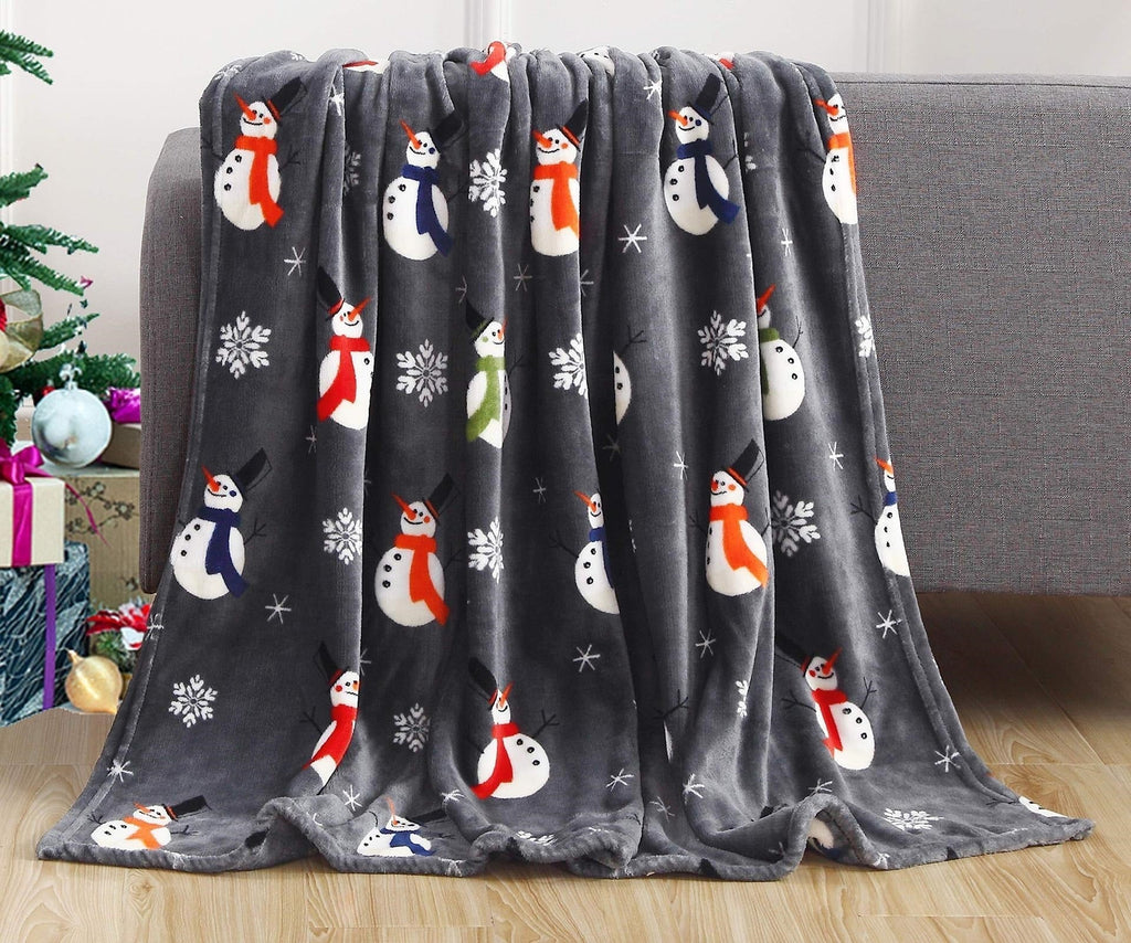 Siopsrl| Christmas Elk Snowman Santa Claus Print Blanket Winter Double-sided Flannel Blanket