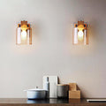 Siopsrl| Cognac Glass Cylinder Wall Lamp Nordic Style 1 Light Mini Wall Sconce Made of Wood