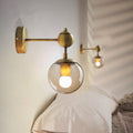 Siopsrl| 1/2-Head Global Wall Mount Light with Amber Glass Shade Modernist Wall Lamp Lighting in Gold for Bedroom