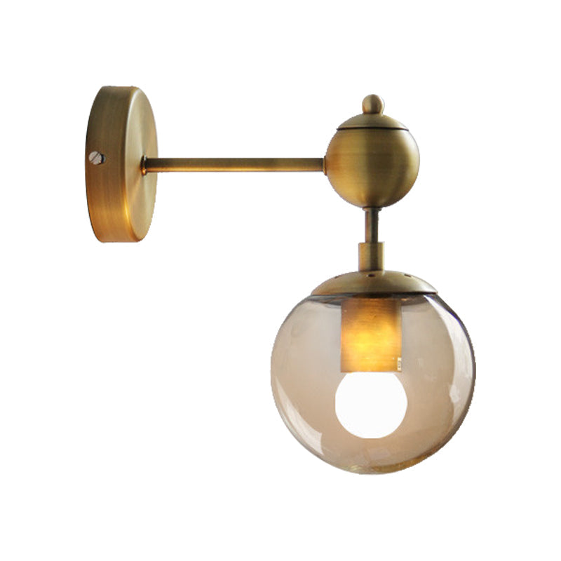 Siopsrl| 1/2-Head Global Wall Mount Light with Amber Glass Shade Modernist Wall Lamp Lighting in Gold for Bedroom