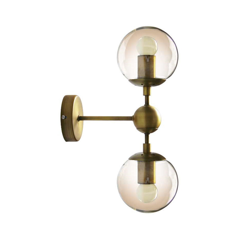 Siopsrl| 1/2-Head Global Wall Mount Light with Amber Glass Shade Modernist Wall Lamp Lighting in Gold for Bedroom