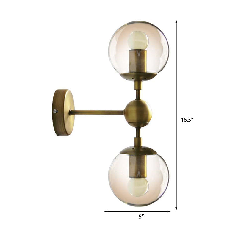 Siopsrl| 1/2-Head Global Wall Mount Light with Amber Glass Shade Modernist Wall Lamp Lighting in Gold for Bedroom