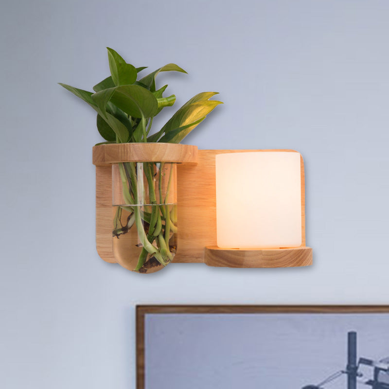 Siopsrl| 1 Main Barrel/Globe Wall Lamp Industrial Wood Opal Glass LED Wall Light for Living Room, Left/Right