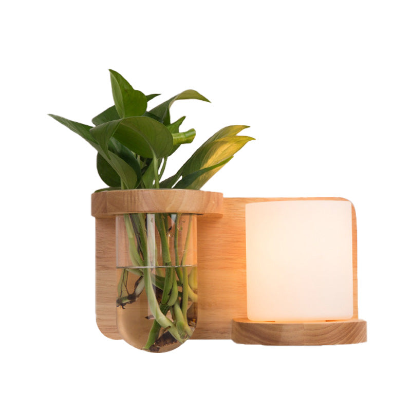 Siopsrl| 1 Main Barrel/Globe Wall Lamp Industrial Wood Opal Glass LED Wall Light for Living Room, Left/Right