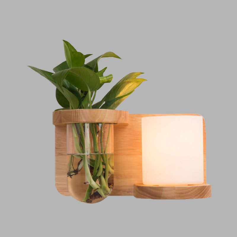 Siopsrl| 1 Main Barrel/Globe Wall Lamp Industrial Wood Opal Glass LED Wall Light for Living Room, Left/Right