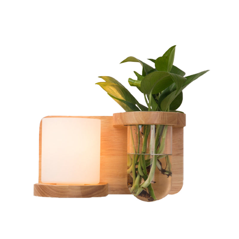 Siopsrl| 1 Main Barrel/Globe Wall Lamp Industrial Wood Opal Glass LED Wall Light for Living Room, Left/Right