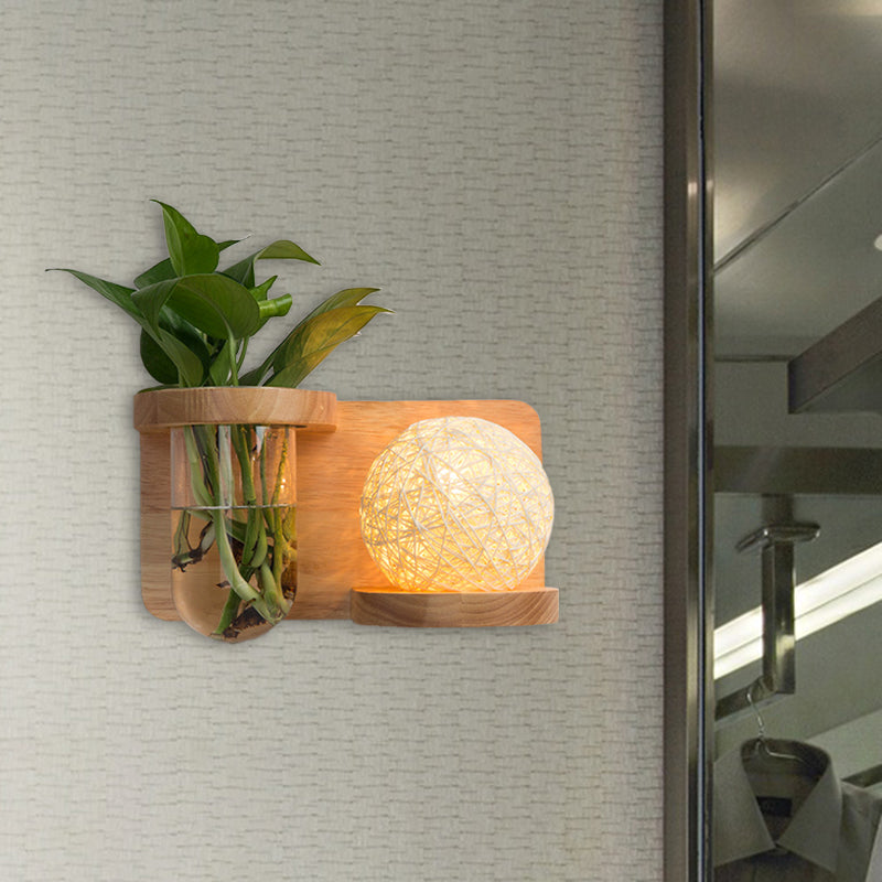 Siopsrl| 1 Main Barrel/Globe Wall Lamp Industrial Wood Opal Glass LED Wall Light for Living Room, Left/Right