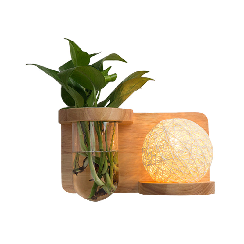 Siopsrl| 1 Main Barrel/Globe Wall Lamp Industrial Wood Opal Glass LED Wall Light for Living Room, Left/Right