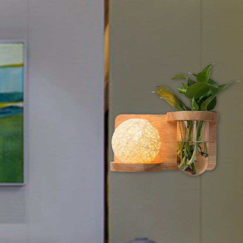 Siopsrl| 1 Main Barrel/Globe Wall Lamp Industrial Wood Opal Glass LED Wall Light for Living Room, Left/Right