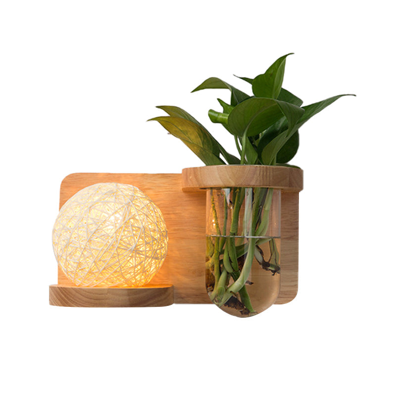 Siopsrl| 1 Main Barrel/Globe Wall Lamp Industrial Wood Opal Glass LED Wall Light for Living Room, Left/Right