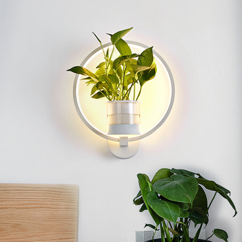Siopsrl| Round/Oval Bedroom Wall Lighting Industrial Metal 1 Lamp Black/White LED Wall Lamp Wall Lamp in Warm/White/3 Color Light