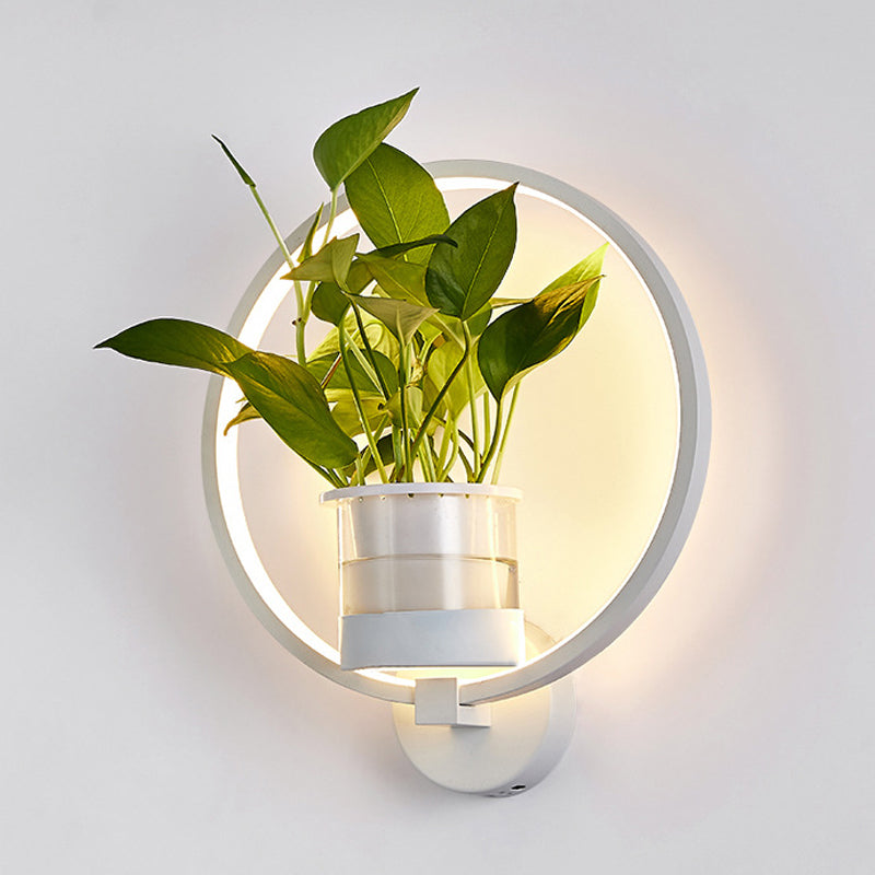 Siopsrl| Round/Oval Bedroom Wall Lighting Industrial Metal 1 Lamp Black/White LED Wall Lamp Wall Lamp in Warm/White/3 Color Light