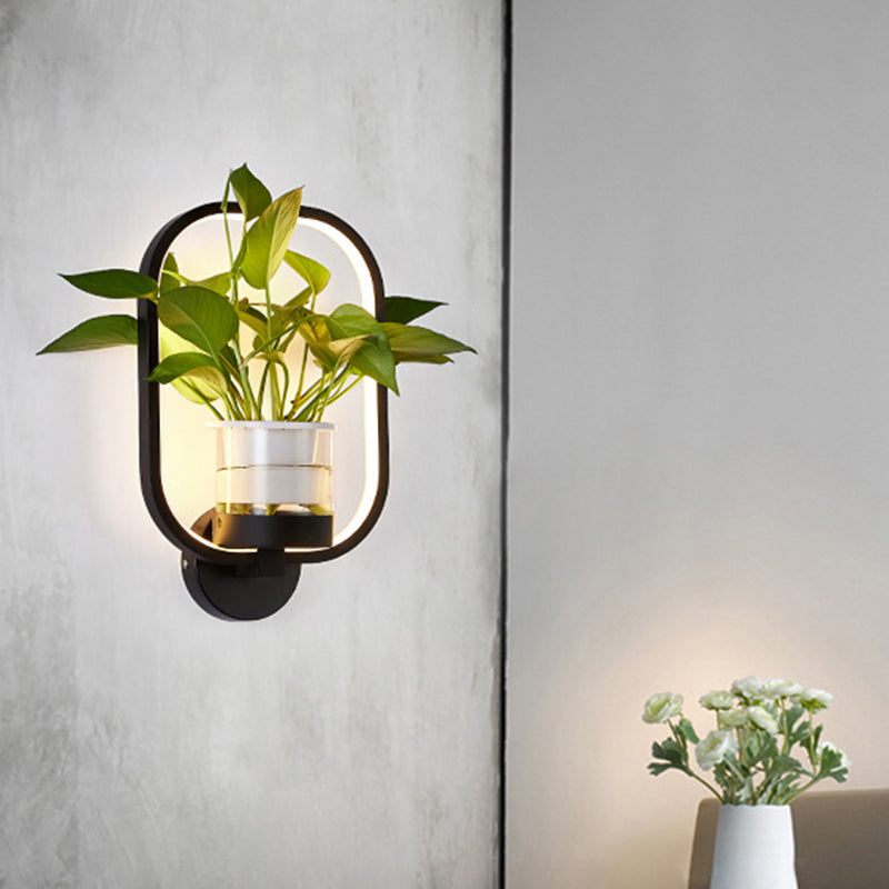 Siopsrl| Round/Oval Bedroom Wall Lighting Industrial Metal 1 Lamp Black/White LED Wall Lamp Wall Lamp in Warm/White/3 Color Light