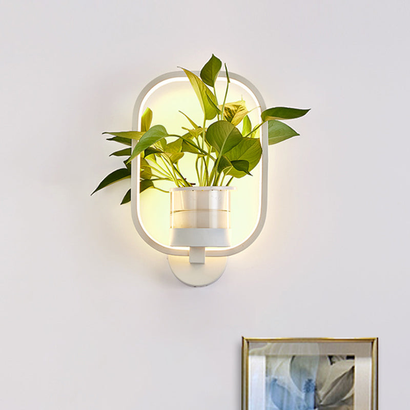Siopsrl| Round/Oval Bedroom Wall Lighting Industrial Metal 1 Lamp Black/White LED Wall Lamp Wall Lamp in Warm/White/3 Color Light