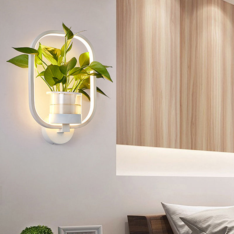 Siopsrl| Round/Oval Bedroom Wall Lighting Industrial Metal 1 Lamp Black/White LED Wall Lamp Wall Lamp in Warm/White/3 Color Light