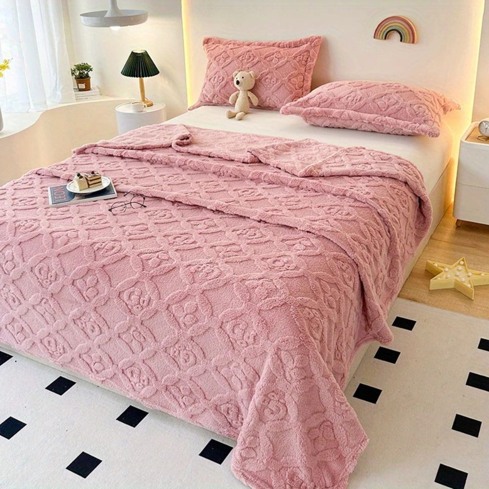 Siopsrl| Leaf Embroidery Fleece Winter Blanket