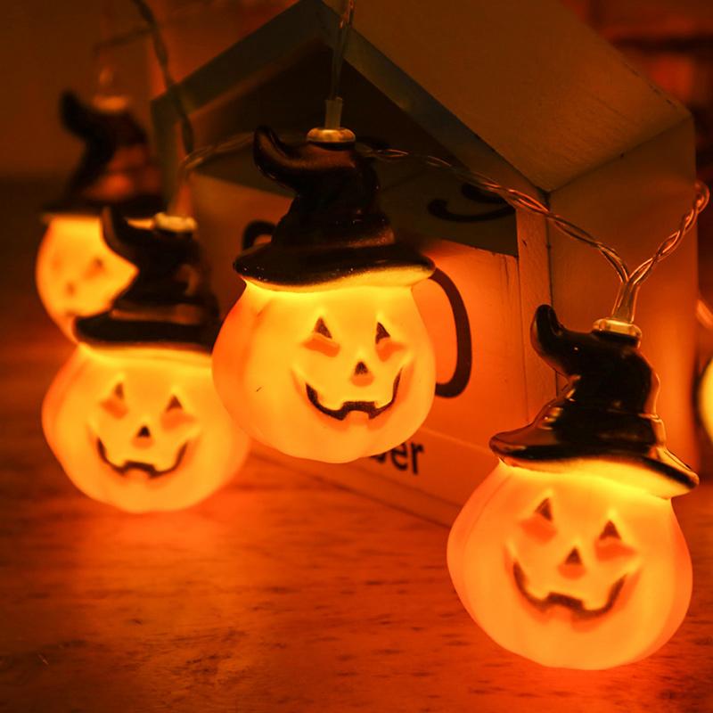 Glowing pumpkin garland Halloween with witch hats | Siopsrl