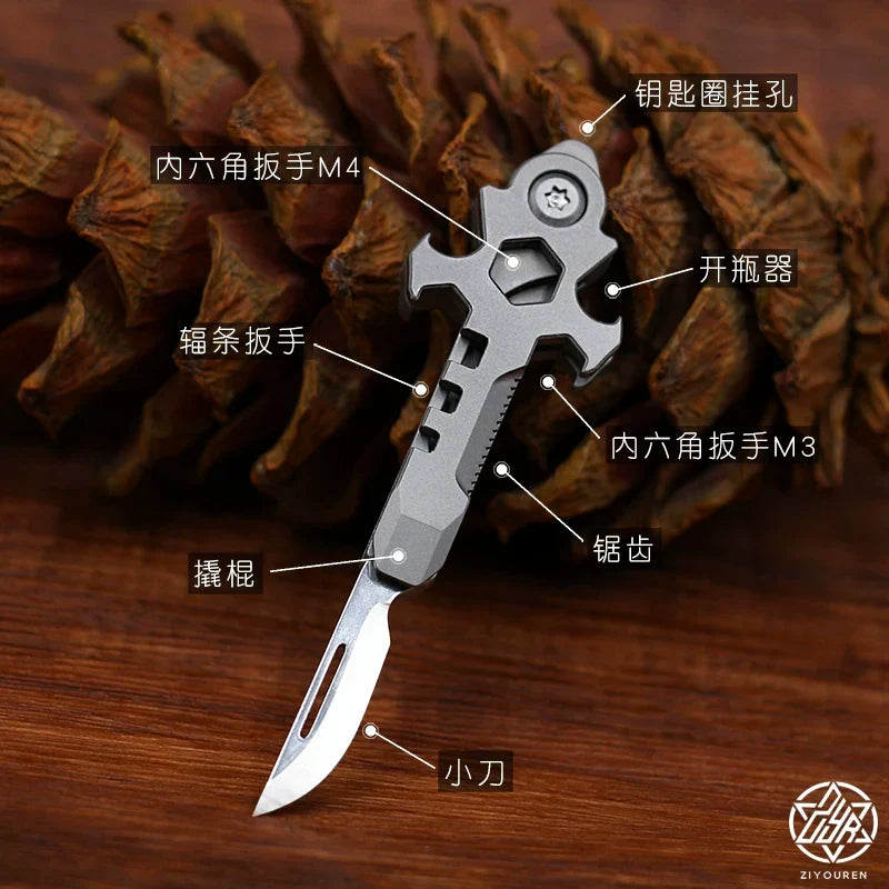 Siopsrl| Titanium Multi-Tool Keychain: Mini EDC Gadget with Bottle Opener & Box Cutter