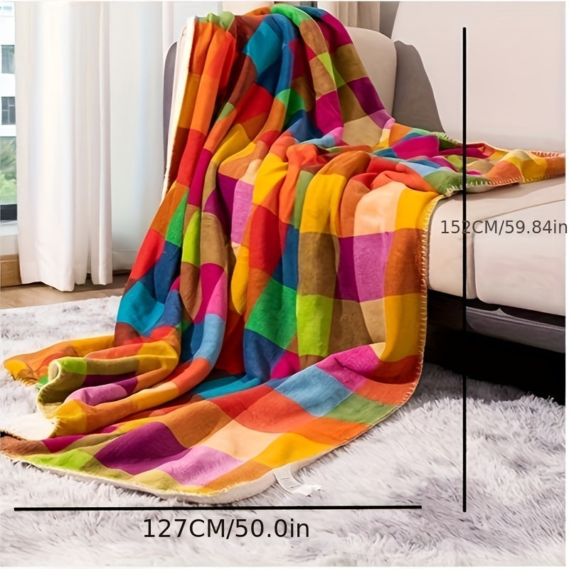 Siopsrl| Coral fleece blanket – Reversible thick Sherpa blanket with a colorful checkered pattern