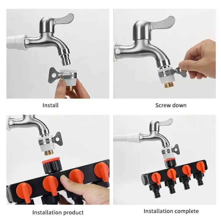 Siopsrl| 4-Way Garden Hose Connector – Efficient Watering for Your Garden