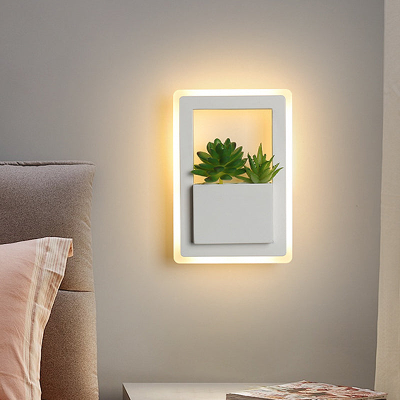 Siopsrl| Acrylic White Wall Lamp Round/Rectangular/Diamond LED Industrial Plant Wall Lighting Fixture in Warm/White Light