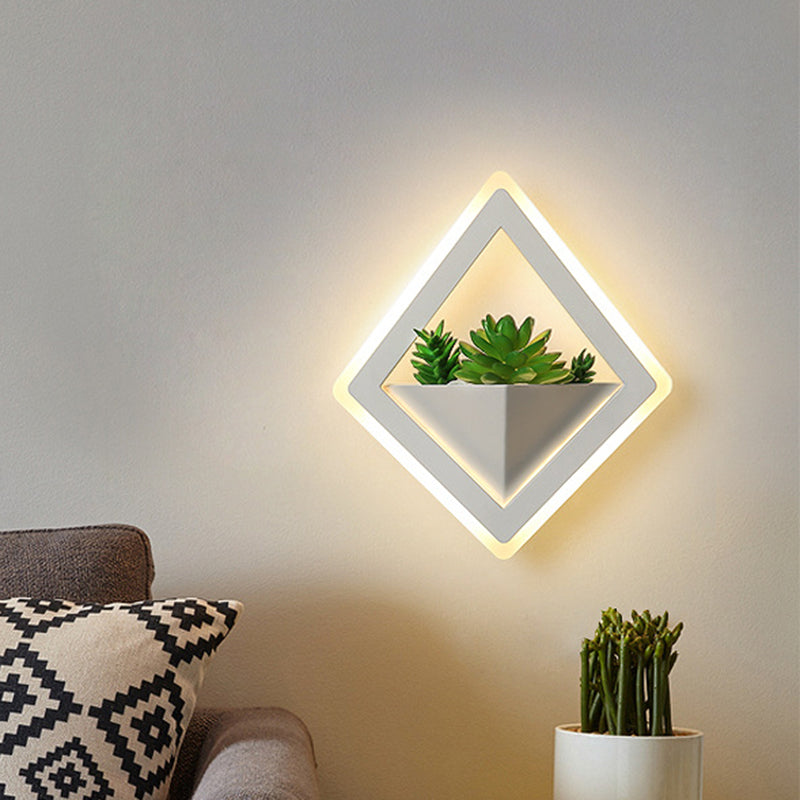 Siopsrl| Acrylic White Wall Lamp Round/Rectangular/Diamond LED Industrial Plant Wall Lighting Fixture in Warm/White Light
