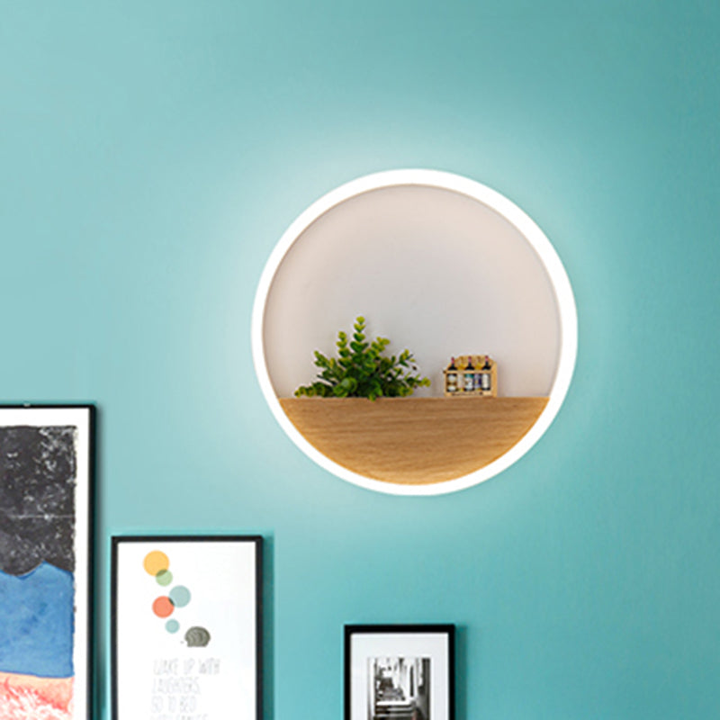Siopsrl| LED Acrylic Wall Light Simple White Round Living Room Plants Wall Mount Light, 8"/12"/16" Diameter