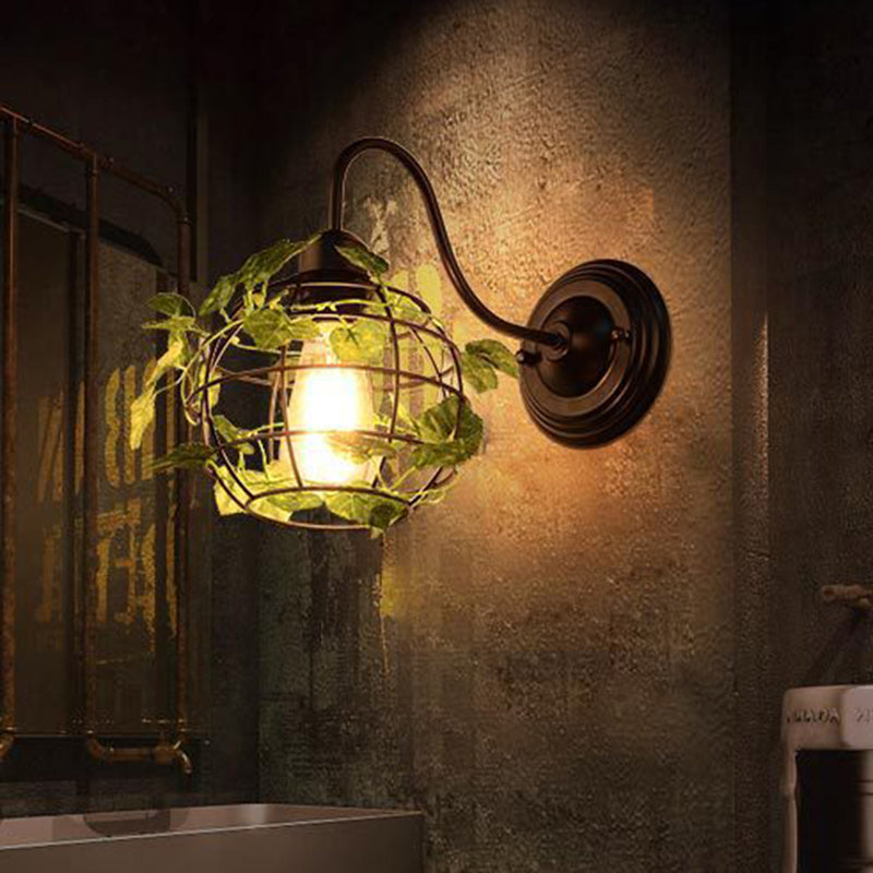 Siopsrl| 1 Light Wall Lighting Fixture Industrial Diamond / Globe / Square Metal LED Wall Lamp Sconces in Black with Plants