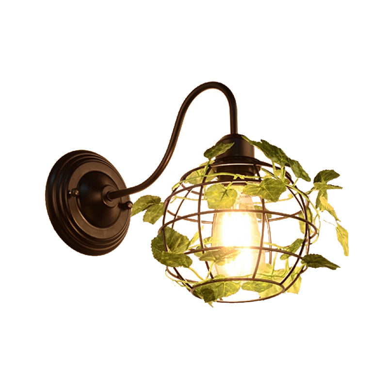 Siopsrl| 1 Light Wall Lighting Fixture Industrial Diamond / Globe / Square Metal LED Wall Lamp Sconces in Black with Plants