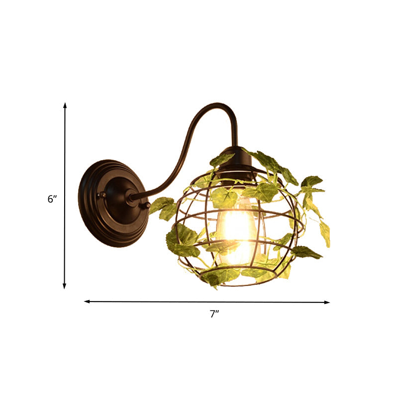 Siopsrl| 1 Light Wall Lighting Fixture Industrial Diamond / Globe / Square Metal LED Wall Lamp Sconces in Black with Plants