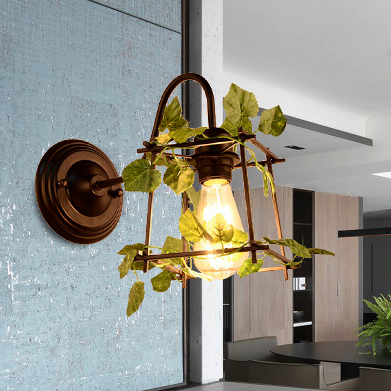 Siopsrl| 1 Light Wall Lighting Fixture Industrial Diamond / Globe / Square Metal LED Wall Lamp Sconces in Black with Plants