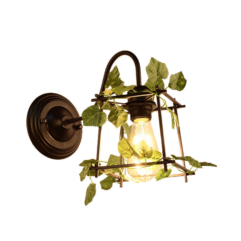 Siopsrl| 1 Light Wall Lighting Fixture Industrial Diamond / Globe / Square Metal LED Wall Lamp Sconces in Black with Plants