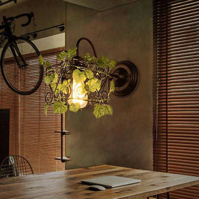 Siopsrl| 1 Light Wall Lighting Fixture Industrial Diamond / Globe / Square Metal LED Wall Lamp Sconces in Black with Plants