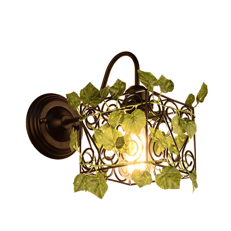 Siopsrl| 1 Light Wall Lighting Fixture Industrial Diamond / Globe / Square Metal LED Wall Lamp Sconces in Black with Plants