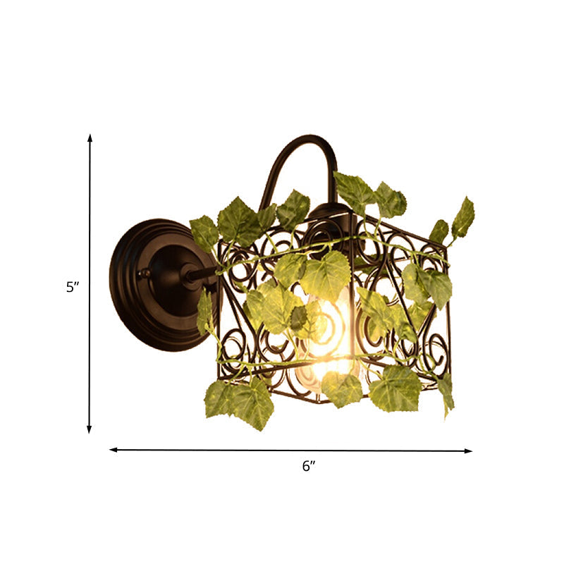Siopsrl| 1 Light Wall Lighting Fixture Industrial Diamond / Globe / Square Metal LED Wall Lamp Sconces in Black with Plants